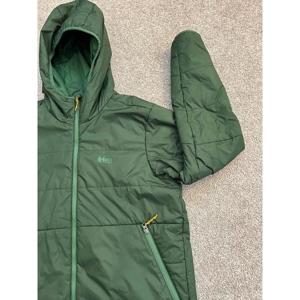 REI Co-op Hooded Puffer Jacket Mens‎ Medium Green Excellent Insulated Hiking - Picture 4 of 15